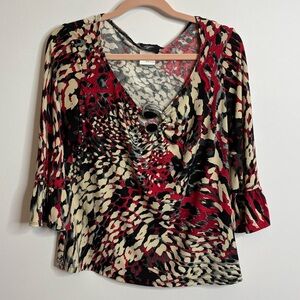 Libra Stylish Women's V-Neck Top - Red, Black, Cream Size M